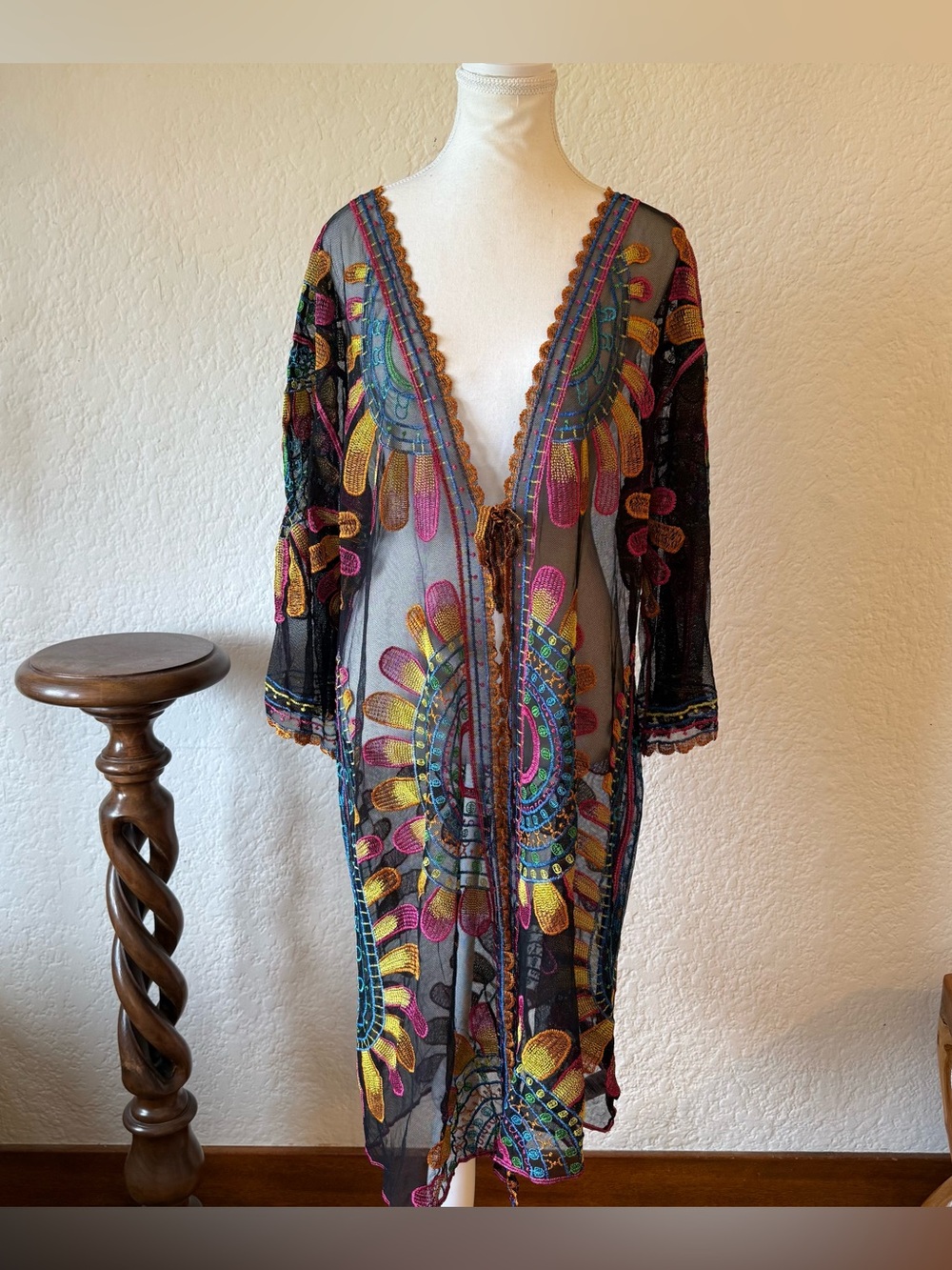 NWT Rachel Zoe Multicolor Embroidered Sheer Swim Vacation Kimono